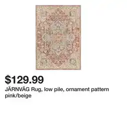 Ikea JÄRNVÄG Rug, low pile, ornament pattern pink/beige offer
