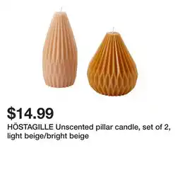 Ikea HÖSTAGILLE Unscented pillar candle, set of 2, light beige/bright beige offer