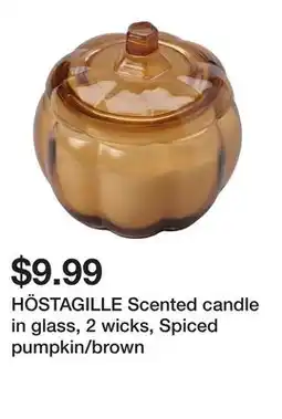 Ikea HÖSTAGILLE Scented candle in glass, 2 wicks, Spiced pumpkin/brown offer