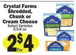 Sellers Bros Crystal Farms shredded, chunk or cream cheese offer