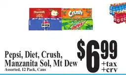 Baja Ranch Pepsi, Diet, Crush, Manzanita Sol, Mt Dew offer