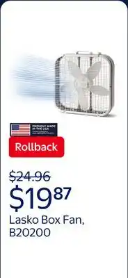 Walmart Lasko 20 3-Speed Weather-Resistant Motor Box Fan B20200 offer