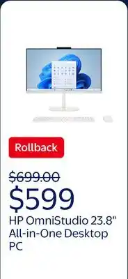 Walmart HP OmniStudio 23.8 Inch All-in-One Desktop PC, Full HD Display, Windows 11 Home, Cashmere White offer