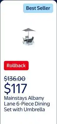 Walmart Mainstays Albany Lane 6-Piece Steel Outdoor Patio Dining Set with Umbrella, Gray offer