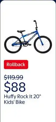 Walmart Huffy 20 Rock It Kids' Bike, Fits Riders 44-56, Blue, Youth, Boys offer