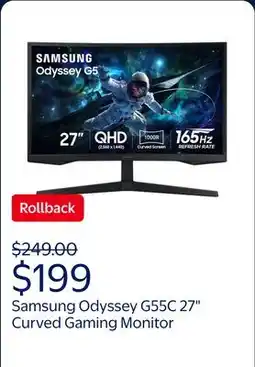 Walmart SAMSUNG 27 Odyssey G55C QHD 165Hz 1ms(MPRT) Curved Gaming Monitor - LS27CG556ENXZA offer