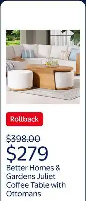 Walmart Better Homes & Gardens Juliet Outdoor Coffee Table with 2 Ottomans and Patio Cover, Beige offer