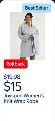Walmart Joyspun Women's Cotton Blend Knit Wrap Robe offer