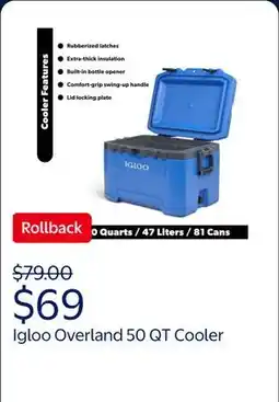 Walmart Igloo 50 QT Overland Ice Chest Cooler, Blue offer