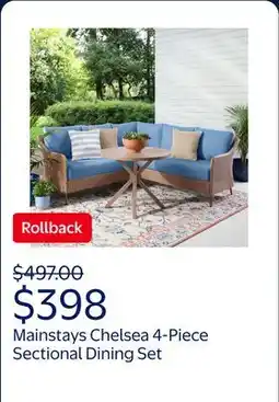 Walmart Mainstays Chelsea Outdoor Patio 4-Piece Sectional Dining Set, Blue offer