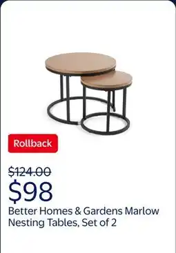 Walmart Better Homes & Gardens Marlow Outdoor 2pk Patio Nesting Tables, Black offer