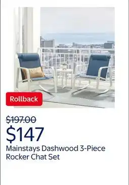 Walmart Mainstays Dashwood Steel 3-Piece Rocker Outdoor Chat Set, Blue offer