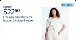 Walmart Free Assembly Women's and Women's Plus Beaded Cardigan Sweater with Short Puff Sleeves, Lightweight offer