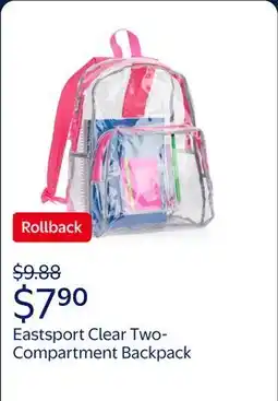 Walmart Eastsport Clear Two-Compartment Backpack with Adjustable Straps for School and Events offer