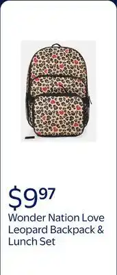 Walmart Wonder Nation Girls 17 Love Leopard Backpack & Lunch Set, Black offer