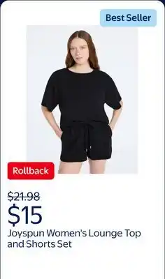 Walmart Joyspun Women's French Terry Lounge Sleep Short Sleeve Top and Shorts Set, 2-Piece offer