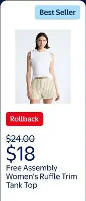 Walmart Free Assembly Women's and Women's Plus Ruffle Trim Mixy Tank Top offer