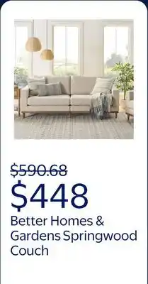 Walmart Better Homes & Gardens Springwood Wood Frame 83.46 Couch, Cream Linen, Light Honey Woodbase Finish offer