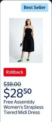 Walmart Free Assembly Women's and Women's Plus Strapless Cotton Poplin Tiered Midi Dress offer