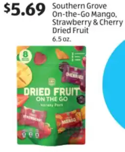 Aldi Southern Grove On-the-Go Mango, Strawberry & Cherry Dried Fruit offer