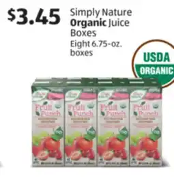 Aldi Simply Nature Organic Juice Boxes offer