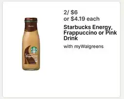 Walgreens Starbucks Energy, Frappuccino or Pink Drink offer