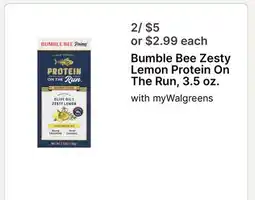 Walgreens Bumble Bee Zesty Lemon Protein On The Run offer