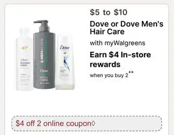 Walgreens Dove or Dove Men's Hair Care offer