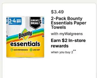Walgreens 2-Pack Bounty Essentials Paper Towels offer