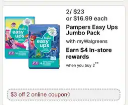 Walgreens Pampers Easy Ups Jumbo Pack offer
