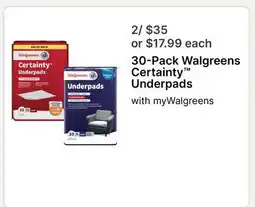 Walgreens 30-Pack Walgreens Certainty Underpads offer