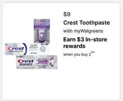 Walgreens Crest Toothpaste offer