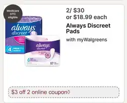 Walgreens Always Discreet Pads offer