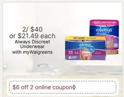 Walgreens Always Discreet Underwear offer
