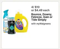 Walgreens Bounce, Downy, Febreze, Gain or Tide Simply offer