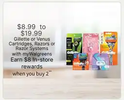 Walgreens Gillette or Venus Cartridges, Razors or Razor Systems offer