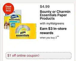 Walgreens Bounty or Charmin Essentials Paper Products offer