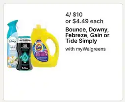 Walgreens Bounce / Downy / Febreze / Gain / Tide Simply offer