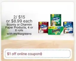 Walgreens Bounty / Charmin Paper Products offer