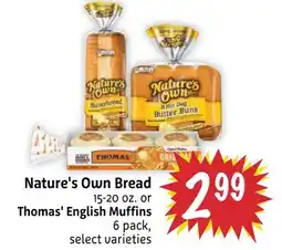 Foodmaxx Nature's Own Bread 15-20 oz. or Thomas' English Muffins offer