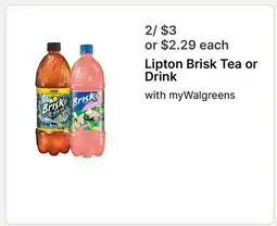 Walgreens Lipton Brisk Tea or Drink offer