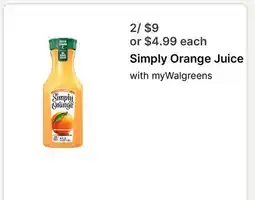 Walgreens Simply Orange Juice offer