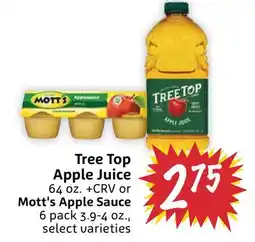 Foodmaxx Tree Top Apple Juice 64 oz. +CRV or Mott's Apple Sauce 6 pack 3.9-4 oz offer