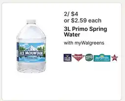 Walgreens 3L Primo Spring Water offer