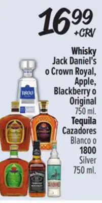 El Super Whisky Jack Daniel's o Crown Royal, Apple, Blackberry o Original Tequila Cazadores Blanco o Silver offer