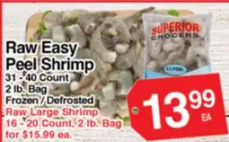 Superior Grocers Raw Easy Peel Shrimp 31 - 40 Count, 2 lb. Bag, Frozen/Defrosted offer