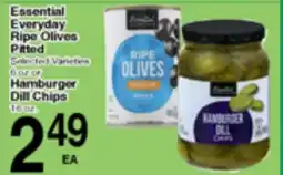 Superior Grocers Essential Everyday Ripe Olives Pitted, Selected Varieties or Hamburger Dill Chips 16 oz offer