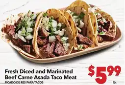 Vallarta Supermarkets Fresh Diced and Marinated Beef Carne Asada Taco Meat / PICADO DE RES PARA TACOS offer