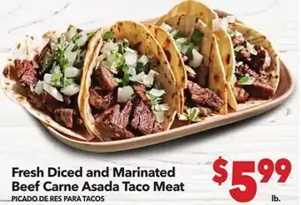 Vallarta Supermarkets Fresh Diced and Marinated Beef Carne Asada Taco Meat / PICADO DE RES PARA TACOS offer