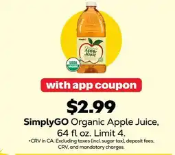 Grocery Outlet SimplyGO Organic Apple Juice offer